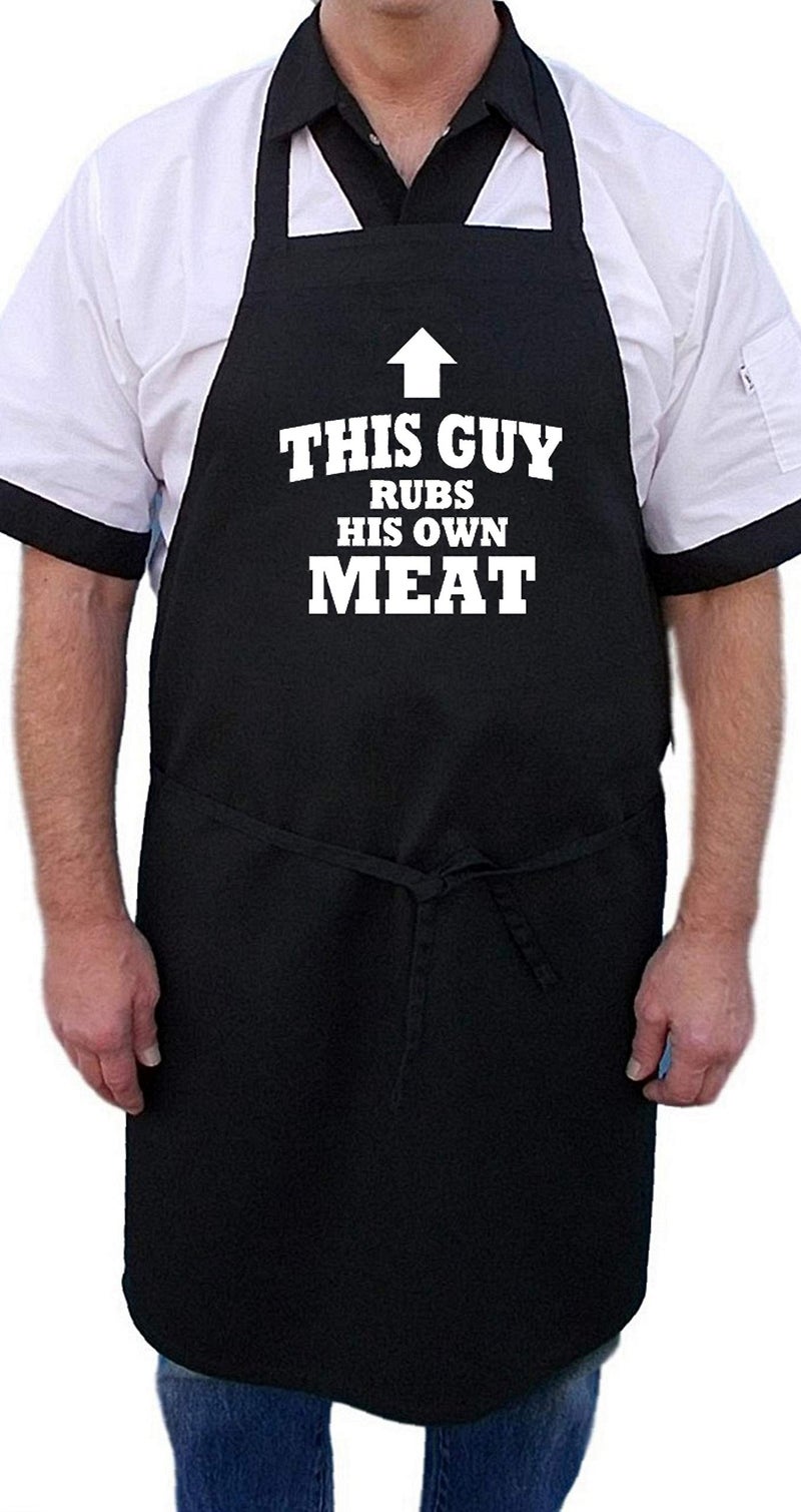 CoolAprons BBQ Apron This Guy Rubs His Own Meat Funny Aprons For Men  Black  Extra Long Ties  One Size Fit All - Image 2